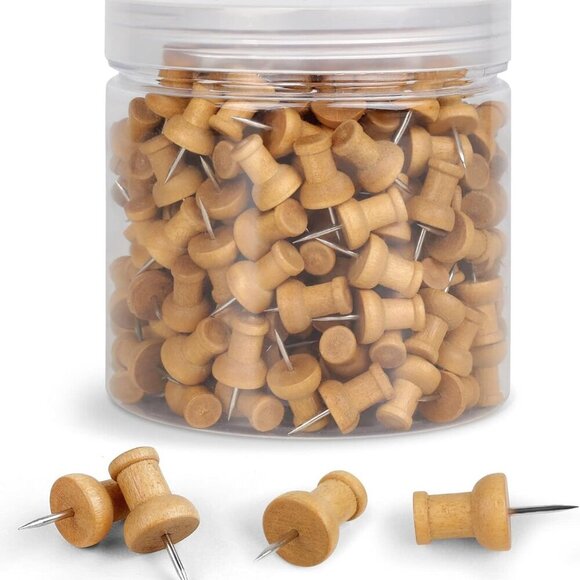 240 Pcs Wood Push Pins, Walnut, Standard, Wooden Thumb Tacks Decorative for Cork - Picture 1 of 7